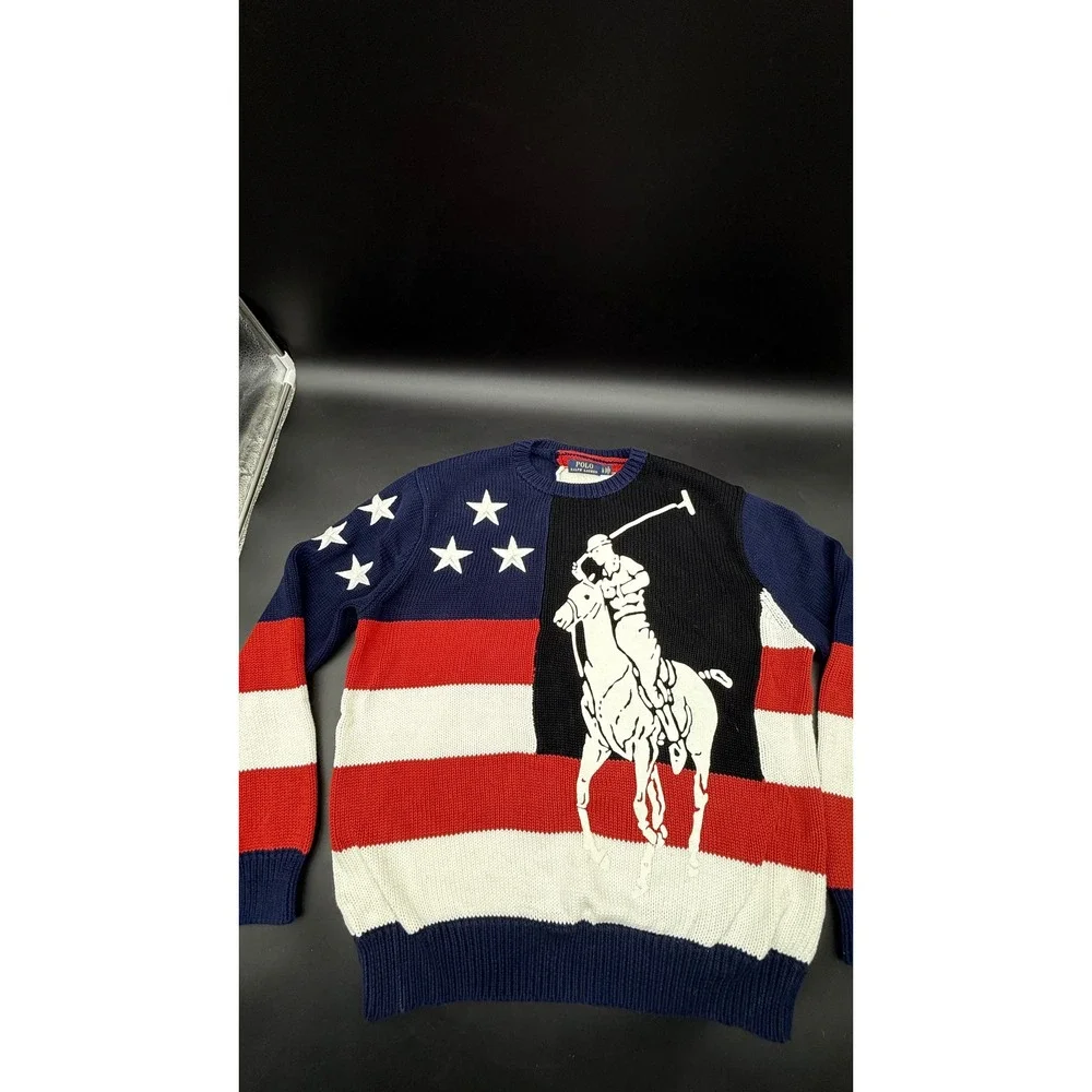 Polo Ralph Lauren Big Pony Americana Flag Sweater Men's L Red White Blue